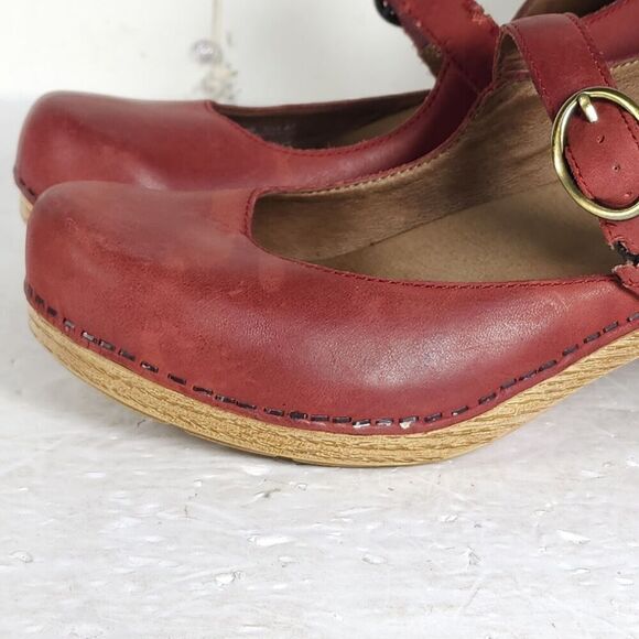 Dansko Women's EU37 US6-6,5 Red Leather Mary Jane Pro Clog Shoes - Picture 14 of 16